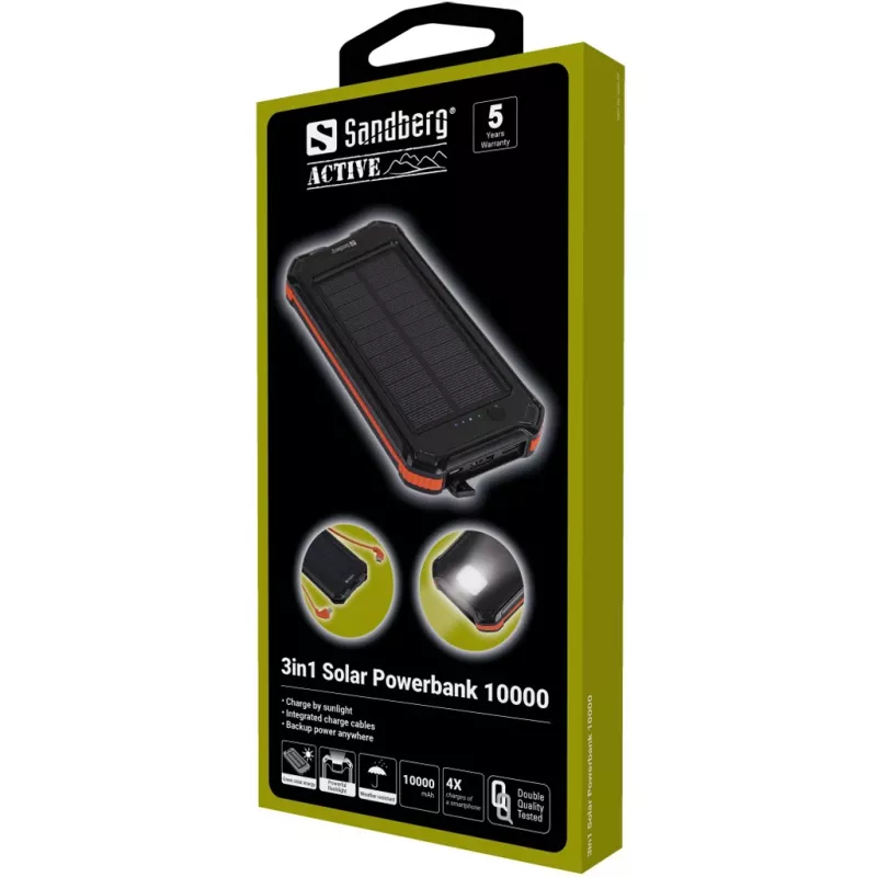 Batería externa Sandberg 3in1 Solar Powerbank 10000 10000 mAh 2A negra