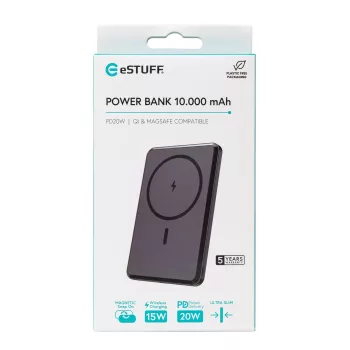 Batería externa eSTUFF ES641101 10000 mAh carga inalámbrica negra