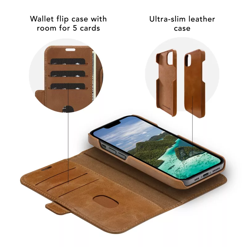 Funda tipo cartera dbramante1928 Lynge iPhone 14 Plus tan 3 compartimentos para tarjetas
