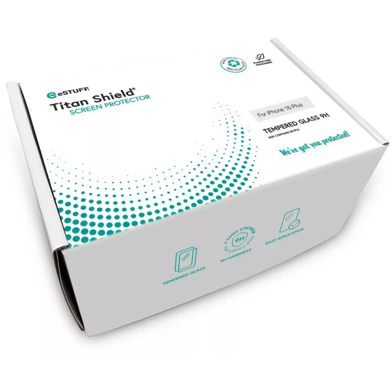Protector de pantalla transparente eSTUFF ES501424-50BULK Apple iPhone 16 Plus resistente a arañazos e irrompible