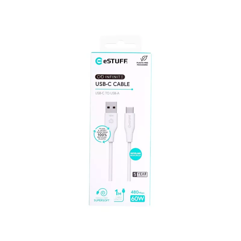 Cable USB eSTUFF ES605170 1m USB-C a USB-A USB 2.0 Blanco