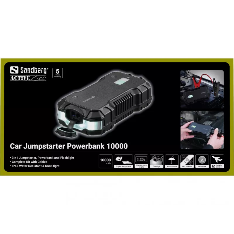 Batería externa de arranque para coche Sandberg 10000 mAh USB Type-A Type-C Negra