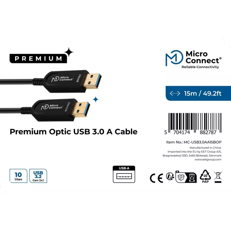 Cable USB Microconnect USB3.0AA10BOP 10 m USB 3.2 Gen 1 Negro