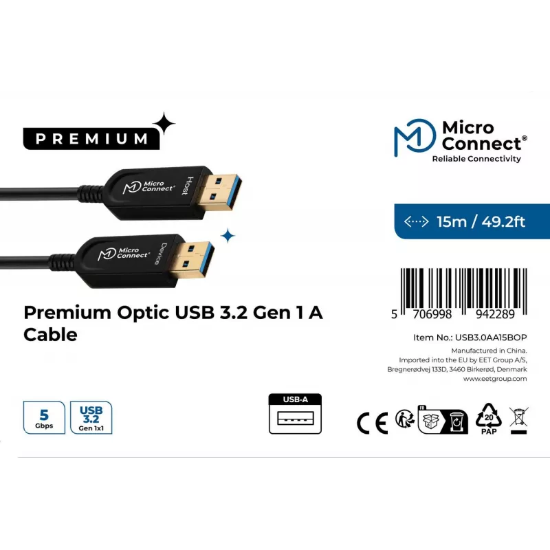 Microconnect USB3.0AA15BOP Cable USB USB 3.2 Gen 1 (3.1 Gen 1) 15 m USB A Negro