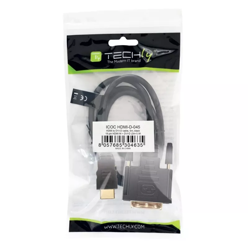 Adaptador de cable de vídeo Techly ICOC-HDMI-D-045 5 m DVI-D negro