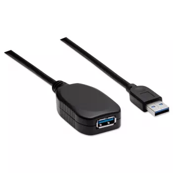 Manhattan cable alargador USB-A a USB-A, 5 m, conector macho a conector hembra, activo, 5 Gbit/s (USB 3.2 Gen1, también conocido como USB 3.0), repetidor integrado, SuperSpeed USB, negro, tres años de garantía, equivalente a USB2AAEXT5M.