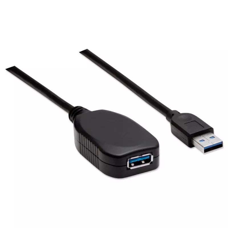 Manhattan cable alargador USB-A a USB-A, 5 m, conector macho a conector hembra, activo, 5 Gbit/s (USB 3.2 Gen1, también conocido como USB 3.0), repetidor integrado, SuperSpeed USB, negro, tres años de garantía, equivalente a USB2AAEXT5M.