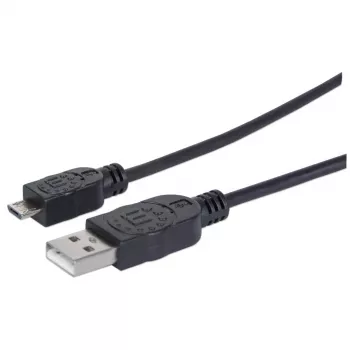 Manhattan cable USB-A a Micro-USB, 1,8 m, conector macho a conector macho, negro, 480 Mbit/s (USB 2.0), Hi-Speed USB, garantía de por vida, equivalente a UUSBHAUB6.