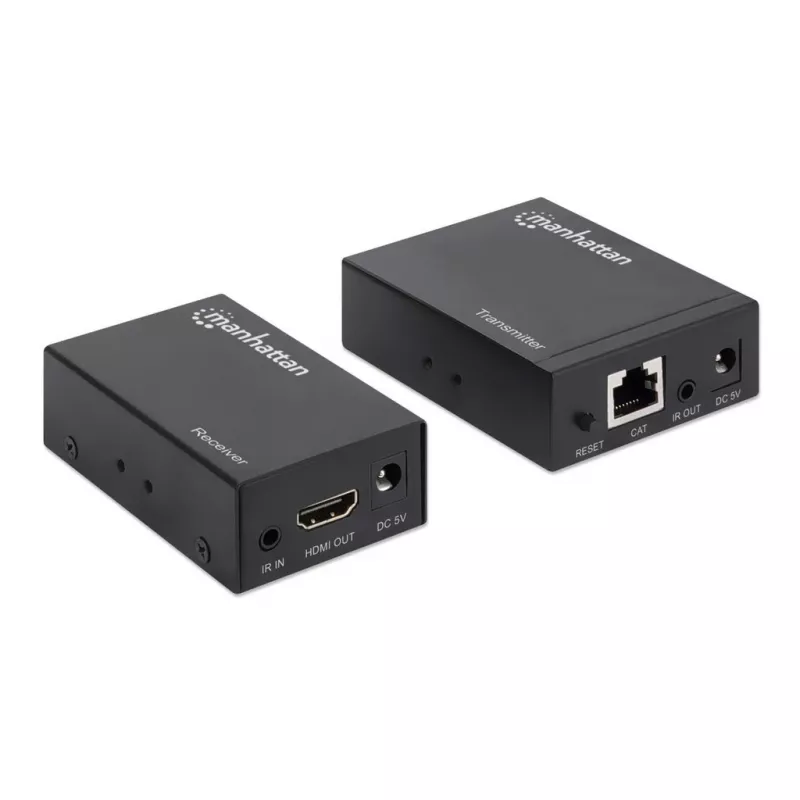 Manhattan kit extensor HDMI 1080p sobre Ethernet, hasta 50 m con un cable Cat6, módulos Tx y Rx, compatibilidad con IR, tres años de garantía