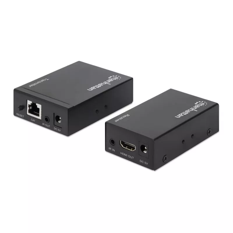 Manhattan kit extensor HDMI 1080p sobre Ethernet, hasta 50 m con un cable Cat6, módulos Tx y Rx, compatibilidad con IR, tres años de garantía