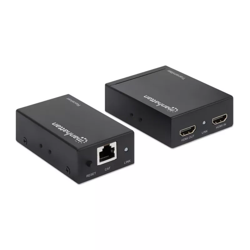 Manhattan kit extensor HDMI 1080p sobre Ethernet, hasta 50 m con un cable Cat6, módulos Tx y Rx, compatibilidad con IR, tres años de garantía