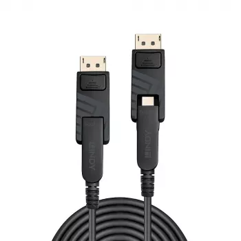 Cable Mini DisplayPort 1.4 híbrido de fibra óptica Lindy 70 m con conectores DisplayPort desmontables