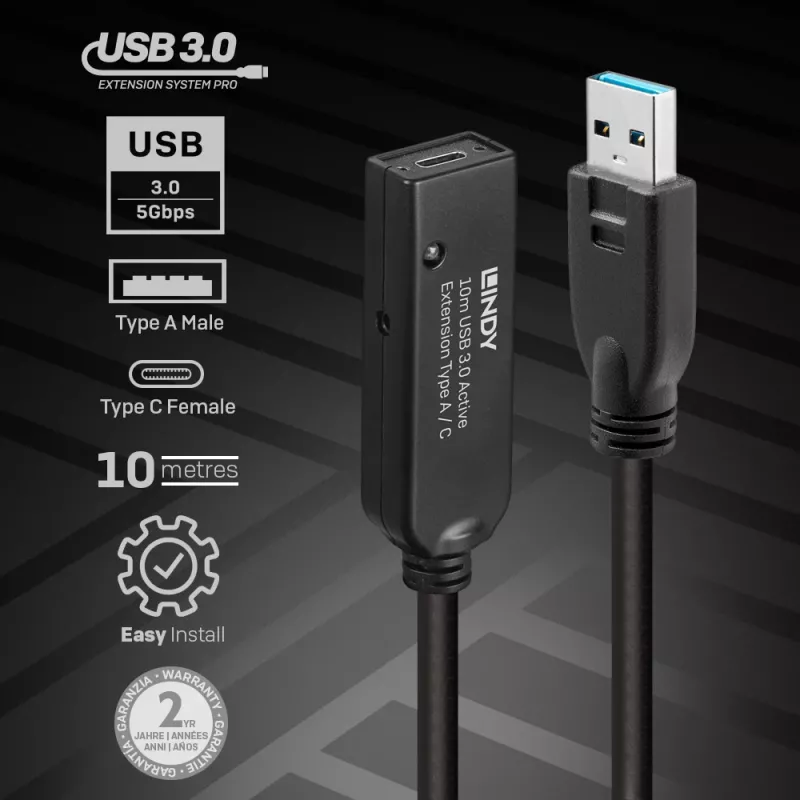 Lindy 10m USB 3.0 Active Extension Type A a C