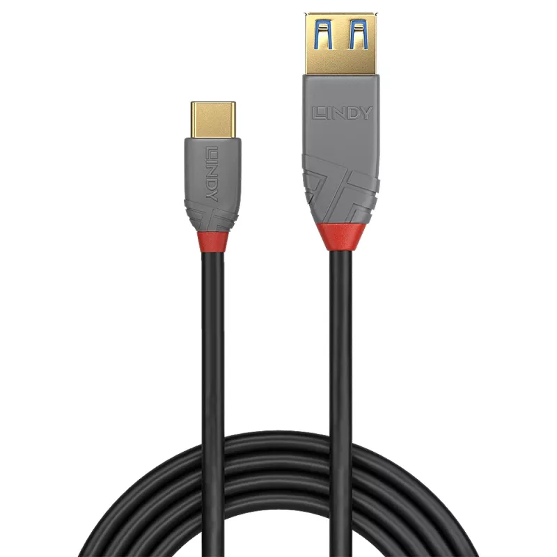 Cable adaptador USB 3.2 Type-C a A Lindy 0,15 m, 10 Gbit/s, Anthra Line