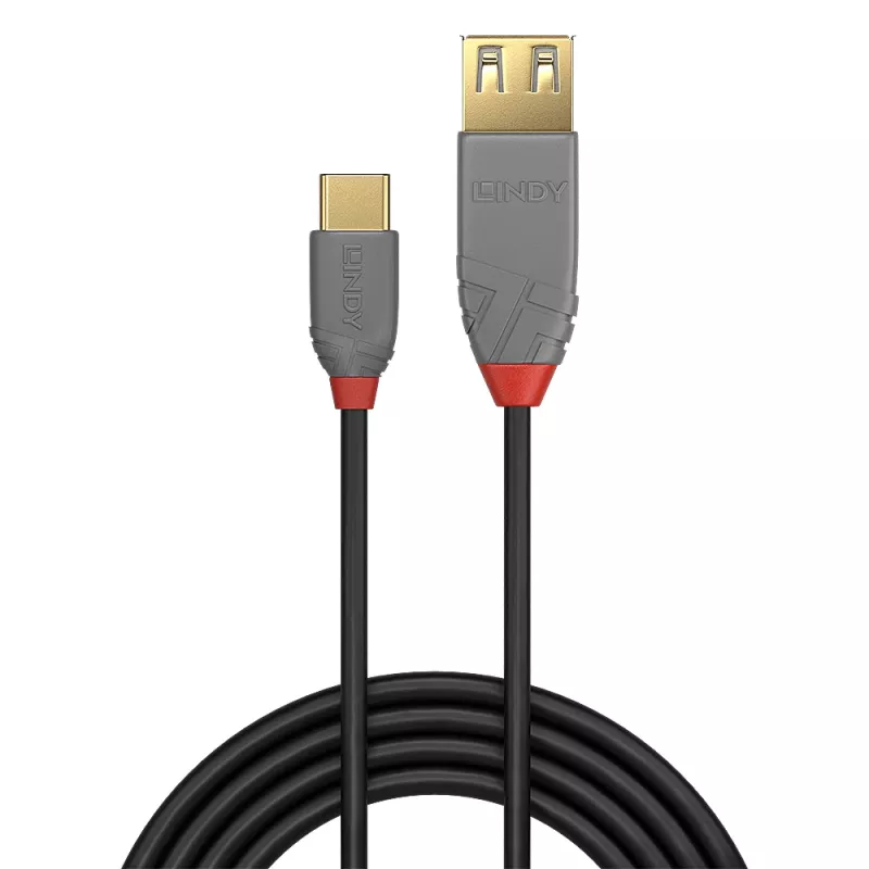 Lindy 36897 cable adaptador USB 2.0, USB-C macho a USB-A hembra, Anthra Line, 0,15 m