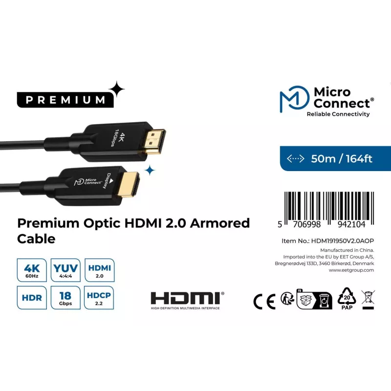 Microconnect HDM191950V2.0AOP cable HDMI 50 m HDMI Type-A (estándar) negro