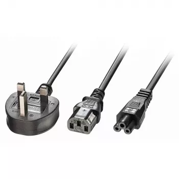 Lindy 2,5m cable de extensión divisor conector UK de 3 patillas a IEC C13 e IEC C5, negro