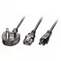 Lindy 2,5m cable de extensión divisor conector UK de 3 patillas a IEC C13 e IEC C5, negro
