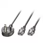 Lindy 30371 cable divisor de alimentación, UK BS 1363 a 2x C13, 13 A, 2,5 m, negro