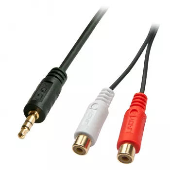 Cable adaptador AV Lindy 0,25 m – conector macho jack 3,5 mm a 2 conectores hembra RCA