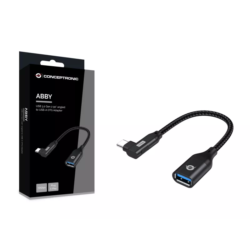 Adaptador OTG Conceptronic ABBY19B USB 3.2 Gen 2 acodado 90° a USB-A
