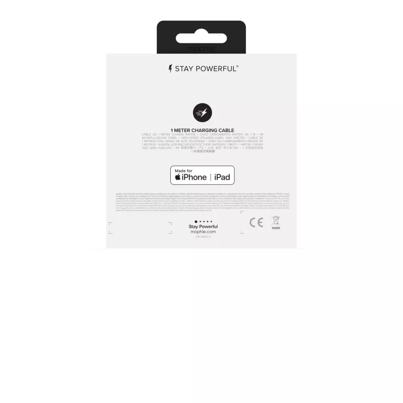 Cable de carga y sincronización mophie – USB-A a Micro/USB-C/LTG – 1 m – blanco