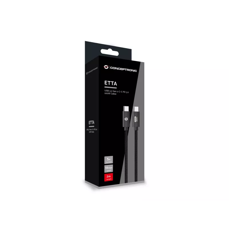 Cable Conceptronic ETTA02B20 USB 3.2 Gen 2 C-C PD 3.0 100W 2M, 20V 5A, 10Gbps, E-Mark