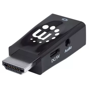 Convertidor Manhattan HDMI a VGA (con audio), 1080p, conector macho a conector hembra, entrada de alimentación Micro-USB para alimentación adicional si es necesario, negro, tres años de garantía