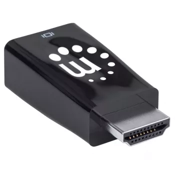 Convertidor Manhattan HDMI a VGA (con audio), 1080p, conector macho a conector hembra, entrada de alimentación Micro-USB para alimentación adicional si es necesario, negro, tres años de garantía
