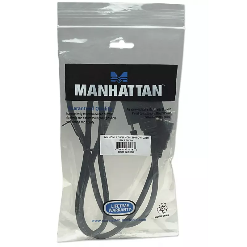 Cable Manhattan HDMI a DVI-D 24+1, 1 m, conector macho a conector macho, negro, Dual Link, compatible con DVD-D, garantía de por vida, equivalente a HDDVIMM1M