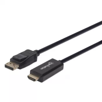Cable Manhattan DisplayPort 1.1 a HDMI, 1080p@60Hz, 1 m, conector macho a conector macho, DP con bloqueo, negro, no bidireccional, tres años de garantía