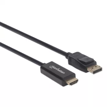 Cable Manhattan DisplayPort 1.1 a HDMI, 1080p@60Hz, 1 m, conector macho a conector macho, DP con bloqueo, negro, no bidireccional, tres años de garantía