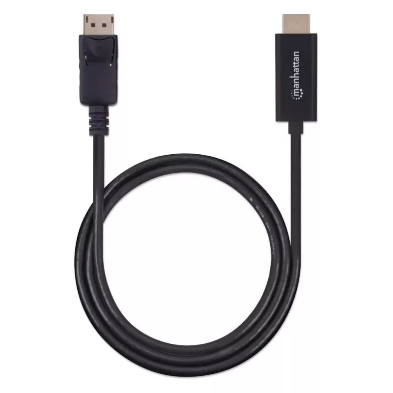 Manhattan 153201 cable de DisplayPort 1.2 a HDMI, 4K@60Hz, 1,8 m, macho/macho, DP con bloqueo, negro