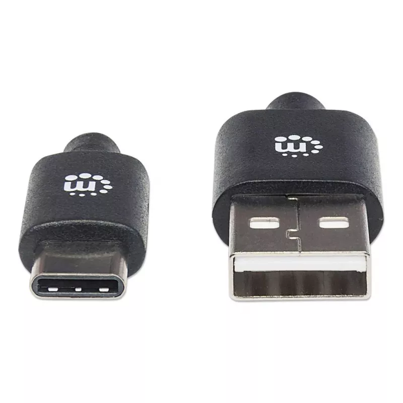 Cable Manhattan USB-C a USB-A, 2 m, conector macho a conector macho, negro, 480 Mbit/s (USB 2.0), Hi-Speed USB, garantía de por vida, equivalente a USB2AC2M