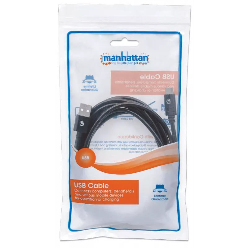 Manhattan 354936 cable de USB-C a USB-A, USB 2.0, 3 m, macho/macho, negro