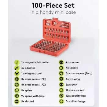 Set de puntas 100 unidades, MicroConnect 77045 – surtido con 100 puntas de destornillador para montaje y reparación