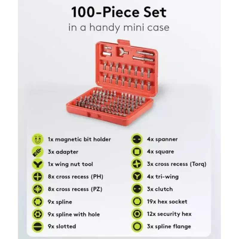 Set de puntas 100 unidades, MicroConnect 77045 – surtido con 100 puntas de destornillador para montaje y reparación