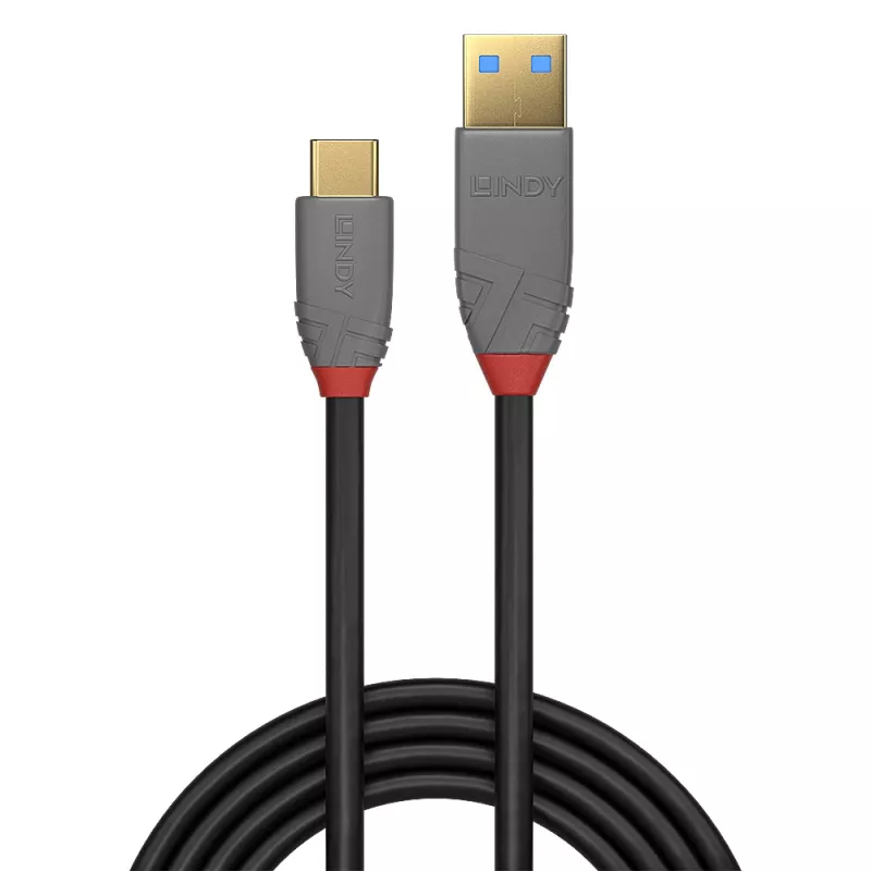 Lindy cable USB 3.2 Type-A a C de 1 m, 10 Gbit/s, 5A, PD, Anthra Line