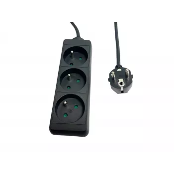 Regleta de enchufes MicroConnect MC-PS030150FRB — Type francés, 3 tomas, regleta con protección contra sobretensiones