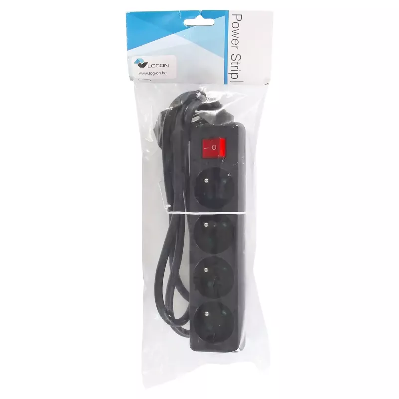 Alargador de corriente LOGON LPS050 — cable de 1,5 m, 4 tomas AC, 16 A, 3500 W, negro