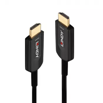 Cable HDMI híbrido de fibra óptica Lindy 15 m, Ultra High Speed 48 Gbit/s, HDMI 2.1, conectores chapados en oro, negro