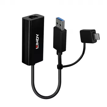 Convertidor Ethernet Gigabit Lindy USB 3.2 Gen 1 con cable USB Ethernet 5000 Mbit/s negro