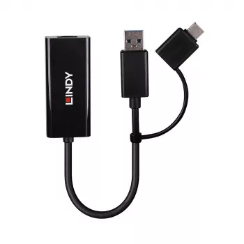 Convertidor Ethernet Gigabit Lindy USB 3.2 Gen 1 con cable USB Ethernet 5000 Mbit/s negro
