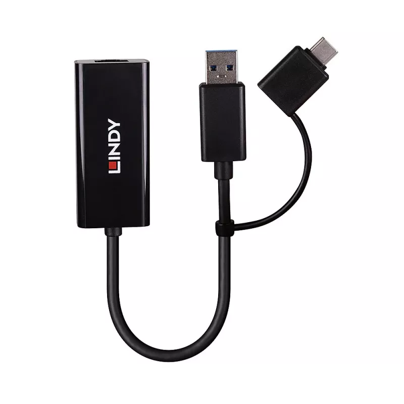 Convertidor Ethernet Gigabit Lindy USB 3.2 Gen 1 con cable USB Ethernet 5000 Mbit/s negro