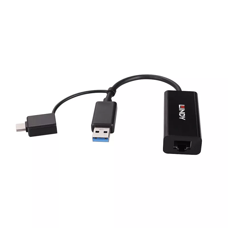 Convertidor Ethernet Gigabit Lindy USB 3.2 Gen 1 con cable USB Ethernet 5000 Mbit/s negro