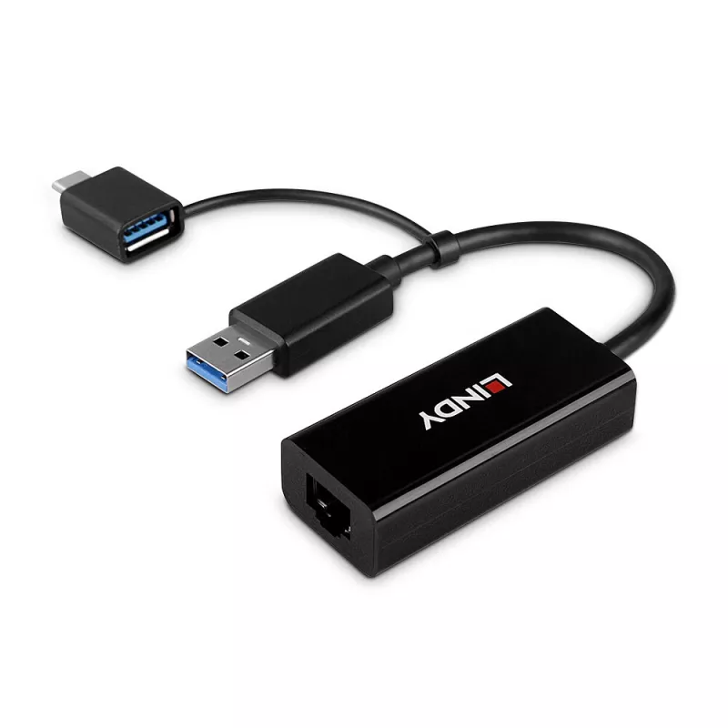 Convertidor Ethernet Gigabit Lindy USB 3.2 Gen 1 con cable USB Ethernet 5000 Mbit/s negro