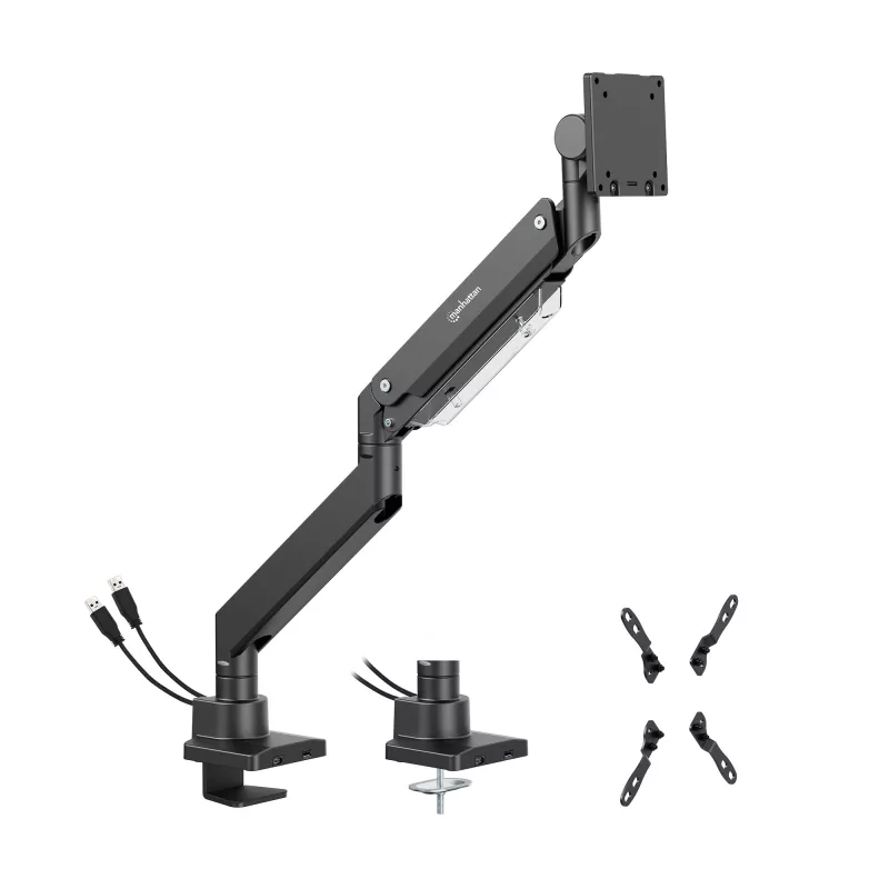 Manhattan Soporte de escritorio para 1 monitor de 17-57 pulgadas, 27 kg, con puertos USB