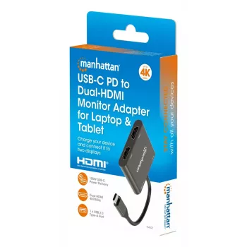 Adaptador multipuerto Manhattan 154321 USB Type-C a 2 HDMI USB-A Power Delivery 100 W