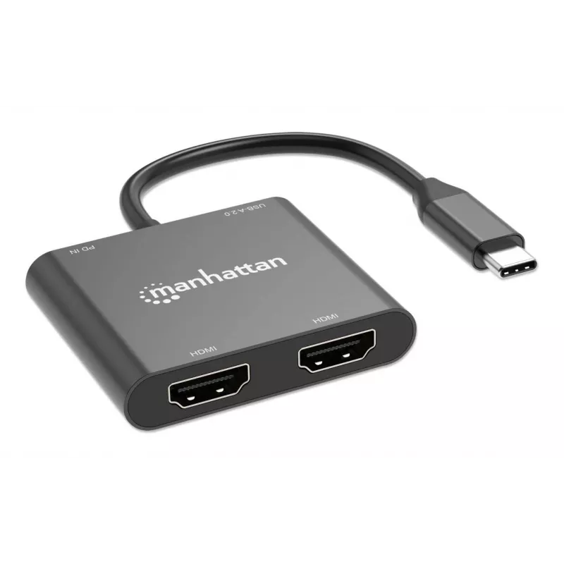 Adaptador multipuerto Manhattan 154321 USB Type-C a 2 HDMI USB-A Power Delivery 100 W