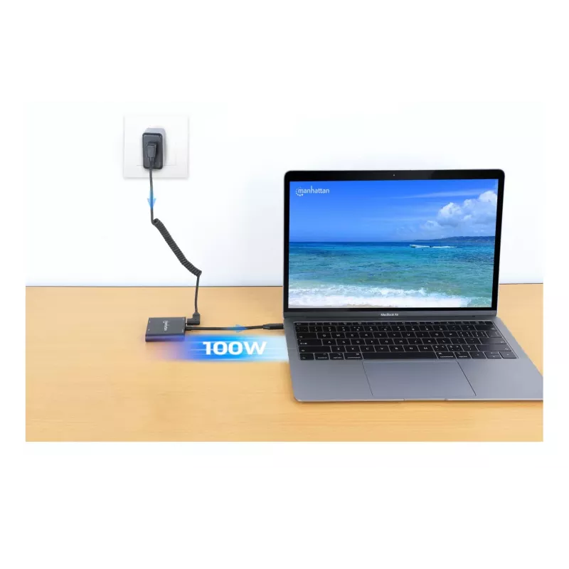 Adaptador multipuerto Manhattan 154321 USB Type-C a 2 HDMI USB-A Power Delivery 100 W